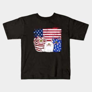 Red White Blue Cats USA Flag Firework 4th Of July Shirt Kids T-Shirt